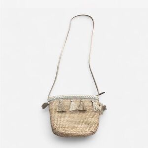 Tan Woven Crossbody Bag with Fringe